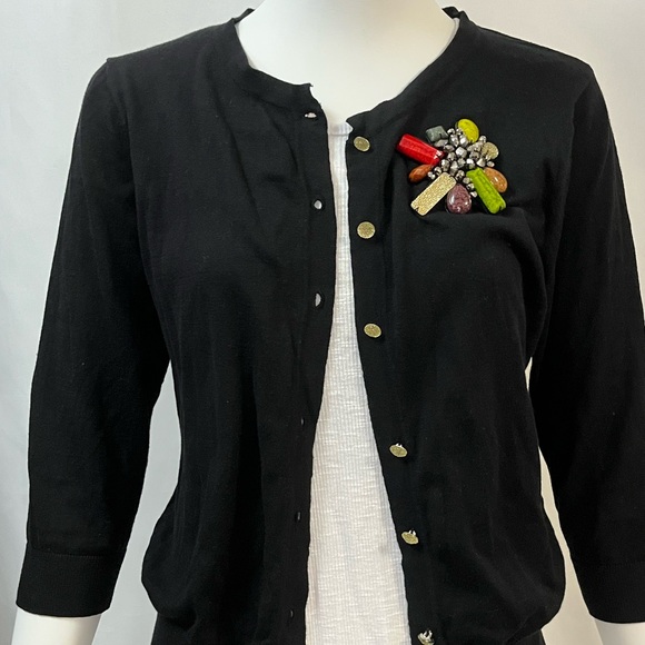 August Silk Black Cardigan Knitwear with attached elegant brooch sparkle buttons - Picture 3 of 7